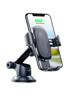 Buy 10W Qi Quick Wireless Charging Charger Car Mount Mobile Phone Holder Black in UAE