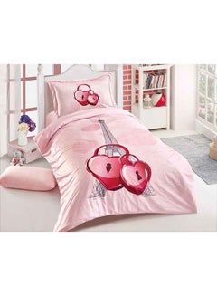 Buy 4-Piece Single Size Winter Comforter Set Velvet Pink/Red 230x180cm in Saudi Arabia