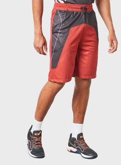 Buy Colourblock Pattern Elastic Waistband Drawstring Shorts Red/Grey in UAE