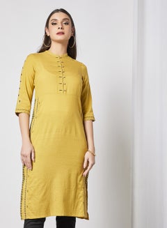 Buy Mandarin Neck Kurta Yellow in UAE