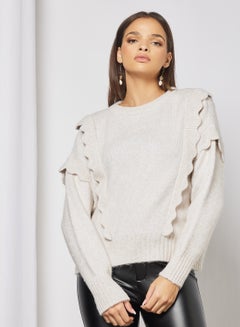 Buy Ruffled Knit Sweater Beige in UAE