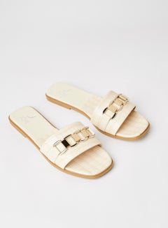 Buy Chain Detail Flat Sandals Beige in Saudi Arabia