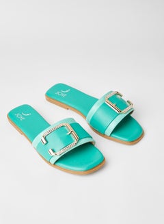 Buy Buckle Detail Flat Sandals Blue in UAE