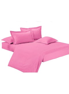 Buy 4-Piece Single Size Sateen Striped Zipper Closure Duvet Cover Set Cotton Blend Pink in UAE