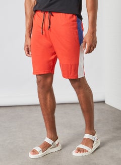 Buy Colourblock Pattern Elastic Waistband Drawstring Shorts Orange/Blue/White in Saudi Arabia