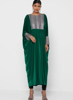 Buy Placket Detail Long Sleeve Abaya Green/Grey in UAE