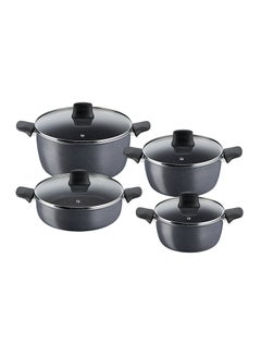 اشتري G6 Hard Stone 8 Pcs Cooking Set: Casseroles, Grey, Aluminium أسود/شفاف 7.9لتر في الامارات