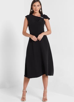 Buy Sleeve Detail Flare Dress Black in Saudi Arabia