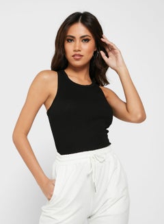 اشتري Ribbed Sleeveless Crop Top Black في الامارات