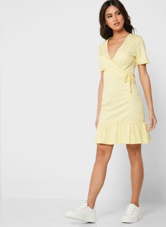 Buy Wrap Tie Dress Yellow in UAE