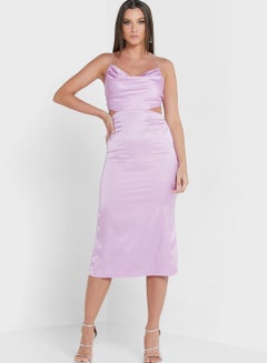 اشتري Crisscross Strapped Back Cowl Neck Midi Dress Purple في الامارات