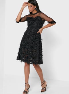 Buy Mesh Sleeve Dress Black in Saudi Arabia