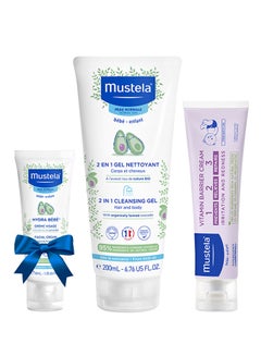 Buy 3-Piece New Born Gift Set (2-In-1 Cleansing Gel, Hydra Bebe Facial Cream and Vitamin Barrier Cream 1-2-3) in UAE