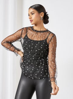 Buy Floral Sheer Top Black in UAE