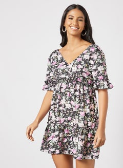 Buy Floral Print Dress Black in Saudi Arabia