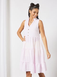 Buy Striped V-Neck Dress Pink in UAE