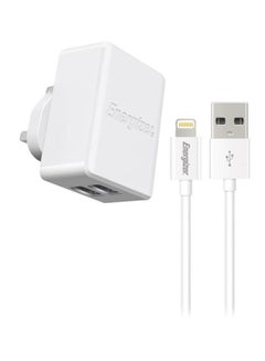 Buy Ultimate 3.4A Charger With MFi Certified Cable For Apple iPhone/ iPod/ iPad/  iPhone X/ XR/ Xs/ 11/ 11 Pro/ 11 Pro Max/ 12/ 12 pro/ 12 Pro Max, Dual Port Adapter, 17W, Smart IC White in Saudi Arabia