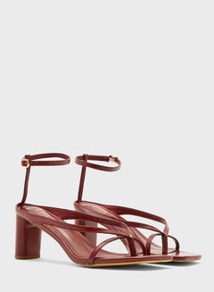 Buy Toe Post Ankle Strap Block Heel Sandals Burgundy in UAE