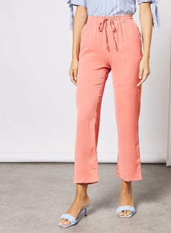 Buy Women's Formal Waist Tie Straight Fit Pants With Two Pocket Pink in Saudi Arabia