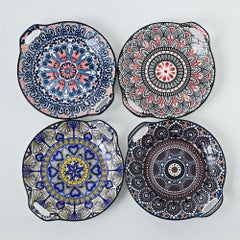 Buy 4-Piece Hand-Painted Round Plates Multicolour 23.5x20x4cm in Saudi Arabia
