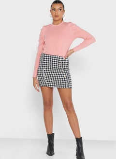 اشتري Checkered Print Skirt Black/White في السعودية