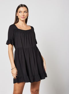 Buy Smocked Detail Mini Dress Black in Saudi Arabia