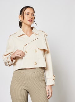 Buy Double Breasted Cropped Jacket Beige in UAE