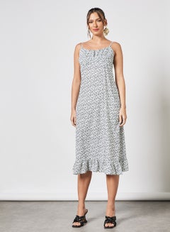 Buy Leaf Print Midi Dress White in Saudi Arabia