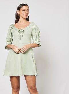 Buy Puff Sleeve Mini Dress Green in UAE