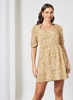 Buy Floral Print Dress Yellow in UAE