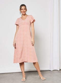 Buy All-Over Print Midi Dress Pink in Saudi Arabia