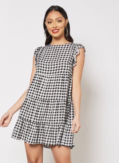 Buy Checked Printed Mini Dress Black/White in Saudi Arabia