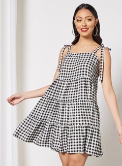 Buy Checked Printed Mini Dress Black/White in Saudi Arabia