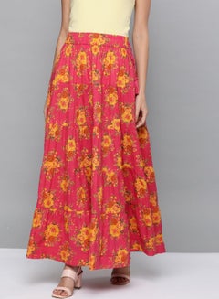 Buy Floral Printed High Waist Tiered Maxi Skirt Multicolour in UAE