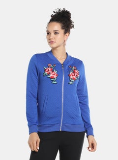 Buy Floral Embroidered Zip Through Blue in UAE