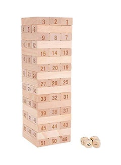 اشتري 51-Piece Wooden Beech Building Block Set Stacking Board Game Shape And Number Recognition Educational Toy For Kids في مصر