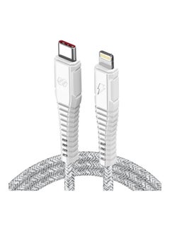 Buy 3-Meter Velox Nylon Braided USB-C To Lightning Fast Charge & Data Sync Cable Compatible With Apple iPhone 13 Pro/13 Pro Max/ 12/12 Pro Max/SE/XS Max iPad and iPod White in UAE