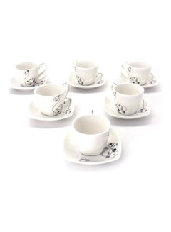 Buy Tea Cup and Saucer 12 Pieces White/Black 31x20x7cm in UAE