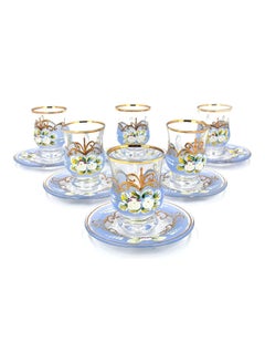 Buy 12-Pieces Bohemia Tea-Coffee Set Blue/Gold 100ml in UAE