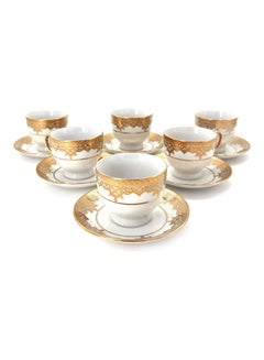 Buy 12 Pieces Cup And Saucer Set White/Gold 180ml in UAE