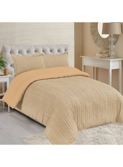 Buy 3-Piece Flannel Comforter Set microfiber Beige 160 x 220cm in Saudi Arabia