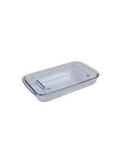 Buy 2-Piece Glass Oblong Set Clear Large Pan 2.2, Small Pan 1.2cm in UAE