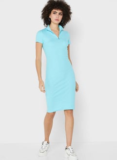 Buy Zipper Neck Bodycon Mini Dress Blue in UAE