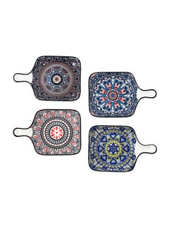 Buy 4-Piece Hand-Painted Plates Multicolour 22.8x14.5x3.2cm in Saudi Arabia