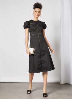 Buy Lace Insert Midi Dress Black in UAE