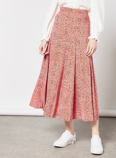 Buy Printed Midi Skirt Pink in UAE