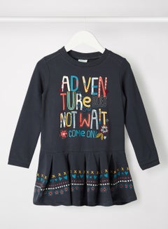 Buy Kids/Teen Text Print Dress Grey in Saudi Arabia