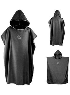 Buy Microfiber Surf Changing Towel Bathrobe Poncho With Hood Black 110x90cm in Saudi Arabia