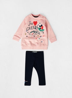Buy Baby Graphic Sweatshirt and Leggings Set Pink in UAE
