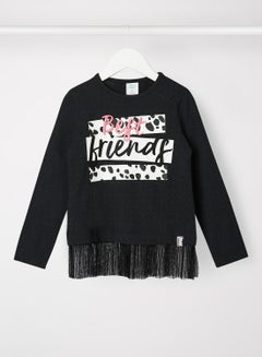 Buy Kids/Teen Fringe Trim T-Shirt Black in UAE